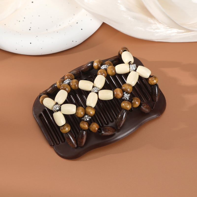 Puidust juuksekamm kahe reale sandlipuu helmestega, vintage stiil, geomeetriline disain, bränd DINGJUE, kevad 2024