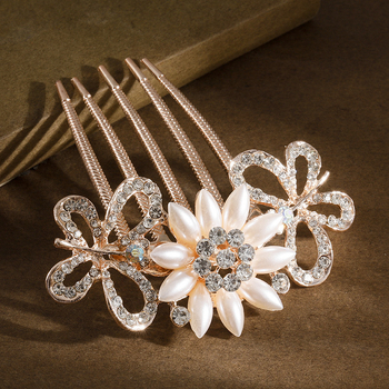 Metallist juukseklambri naistele – lihtne stiil, lilleline kujundus, teemantviimistlus, kristallid