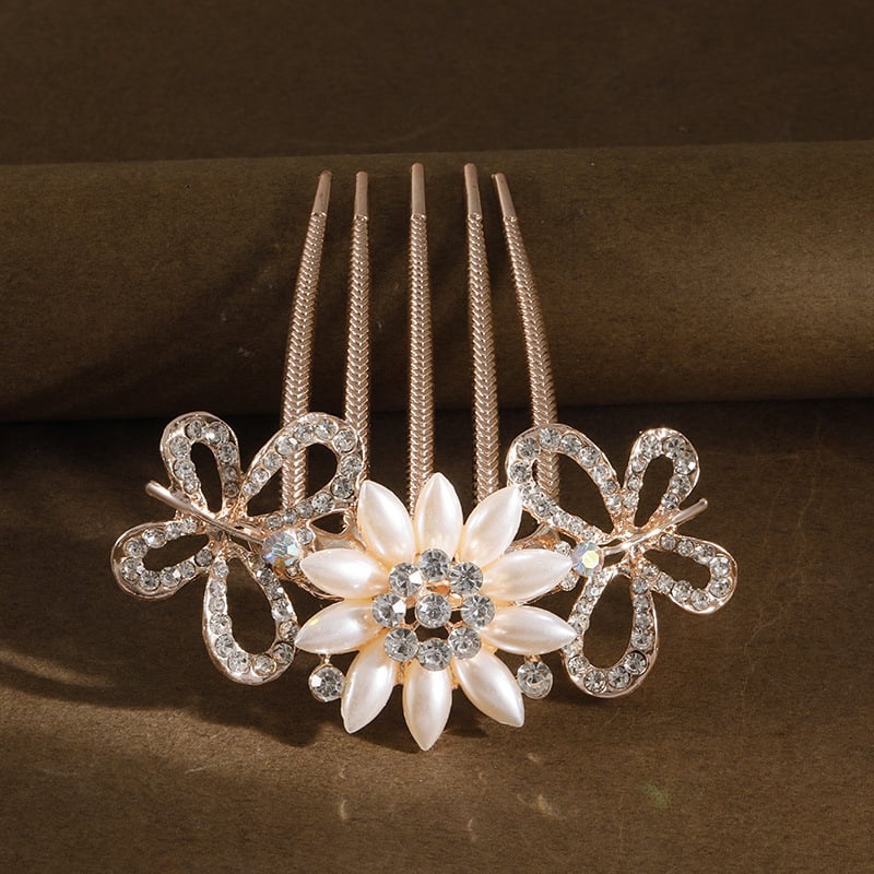 Metallist juukseklambri naistele – lihtne stiil, lilleline kujundus, teemantviimistlus, kristallid