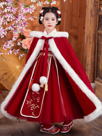 Lányoknak szóló Tang-stílusú ruha vastag köpenyével, 2025 téli kollekció, lágyított poliészterből, 8 éves kortól