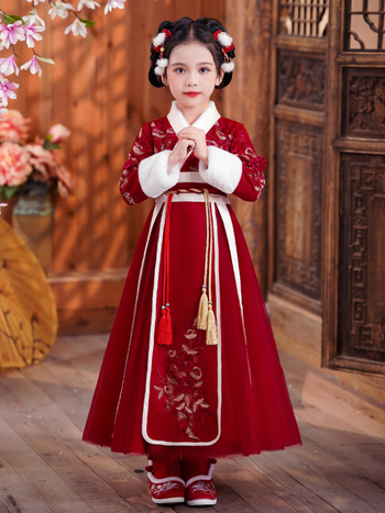 Lányoknak szóló Tang-stílusú ruha vastag köpenyével, 2025 téli kollekció, lágyított poliészterből, 8 éves kortól