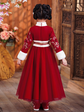 Lányoknak szóló Tang-stílusú ruha vastag köpenyével, 2025 téli kollekció, lágyított poliészterből, 8 éves kortól