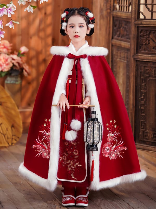 Lányoknak szóló Tang-stílusú ruha vastag köpenyével, 2025 téli kollekció, lágyított poliészterből, 8 éves kortól