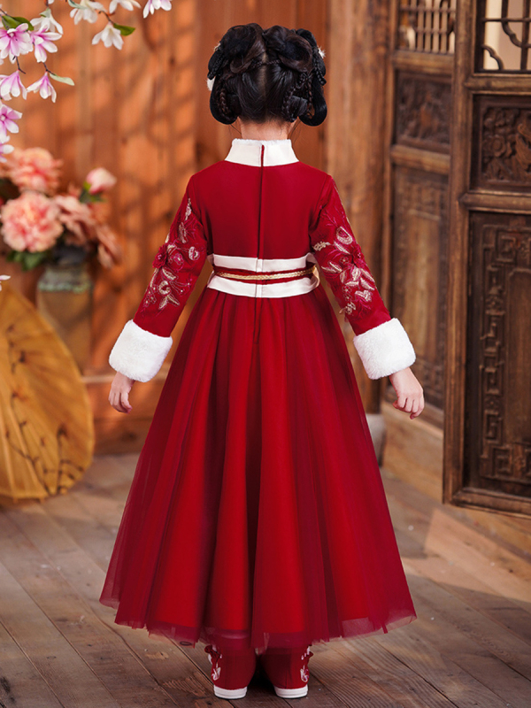 Lányoknak szóló Tang-stílusú ruha vastag köpenyével, 2025 téli kollekció, lágyított poliészterből, 8 éves kortól