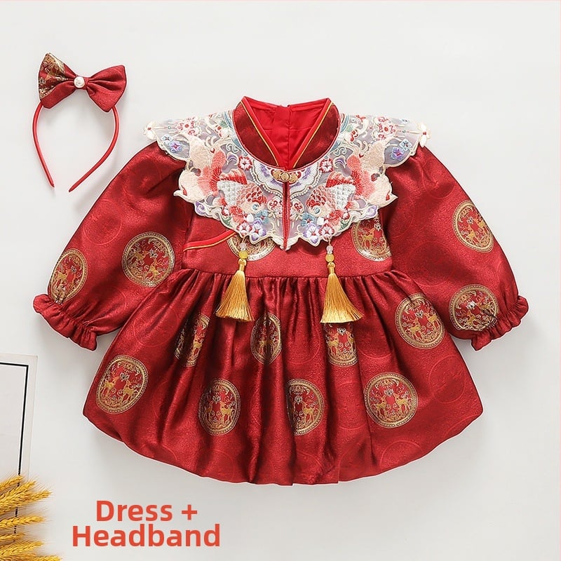 Gyermekeknek szóló kínai stílusú Tang ruhácska első születésnapra — koi minta, fleece bélés, regenerált cellulóz anyagú szövet, 2025 ősz kiadás, 1–3 éves korosztálynak