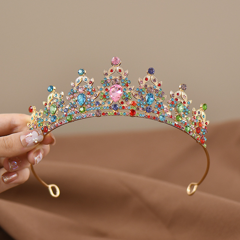 Dječja tiara u stilu dvorca, diadem od legure, elektroplatirani završetak, tip kristala: kristal