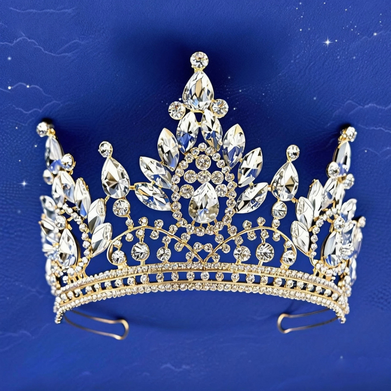 Vjenčana kruna tiara, metalna legura, pravi cirkon kristali, elektroplatiranje
