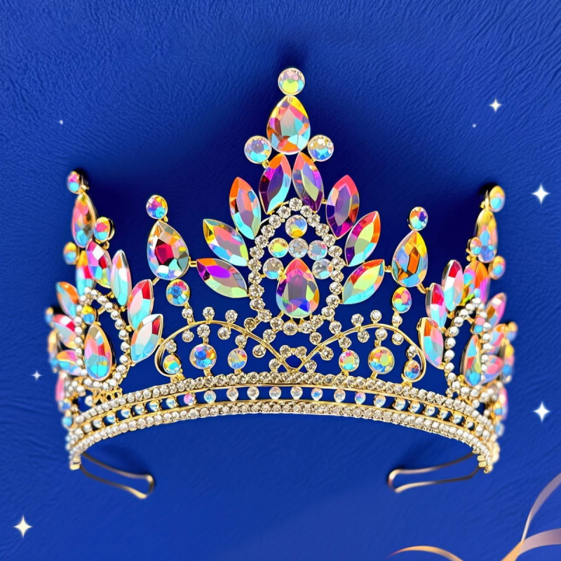 Vjenčana kruna tiara, metalna legura, pravi cirkon kristali, elektroplatiranje