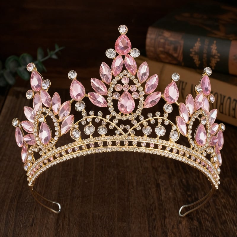 Vjenčana kruna tiara, metalna legura, pravi cirkon kristali, elektroplatiranje