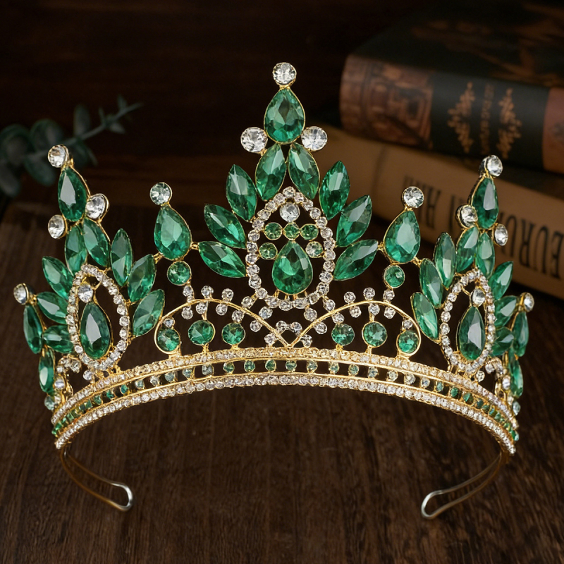 Vjenčana kruna tiara, metalna legura, pravi cirkon kristali, elektroplatiranje