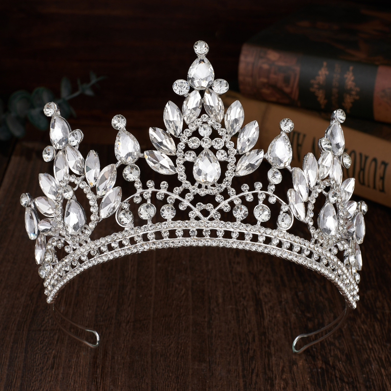 Vjenčana kruna tiara, metalna legura, pravi cirkon kristali, elektroplatiranje