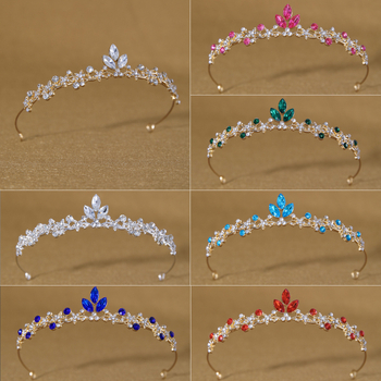 Vjenčana tiara – korona s lišćem baroknog stila, legura K9, vintage stil, elektroplatiranje, bijeli kristal
