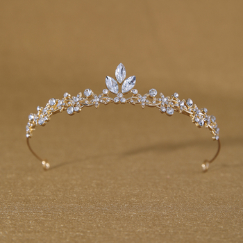 Vjenčana tiara – korona s lišćem baroknog stila, legura K9, vintage stil, elektroplatiranje, bijeli kristal