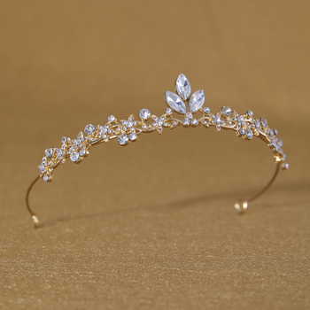 Vjenčana tiara – korona s lišćem baroknog stila, legura K9, vintage stil, elektroplatiranje, bijeli kristal