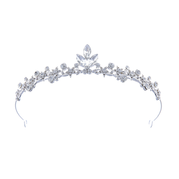 Vjenčana tiara – korona s lišćem baroknog stila, legura K9, vintage stil, elektroplatiranje, bijeli kristal