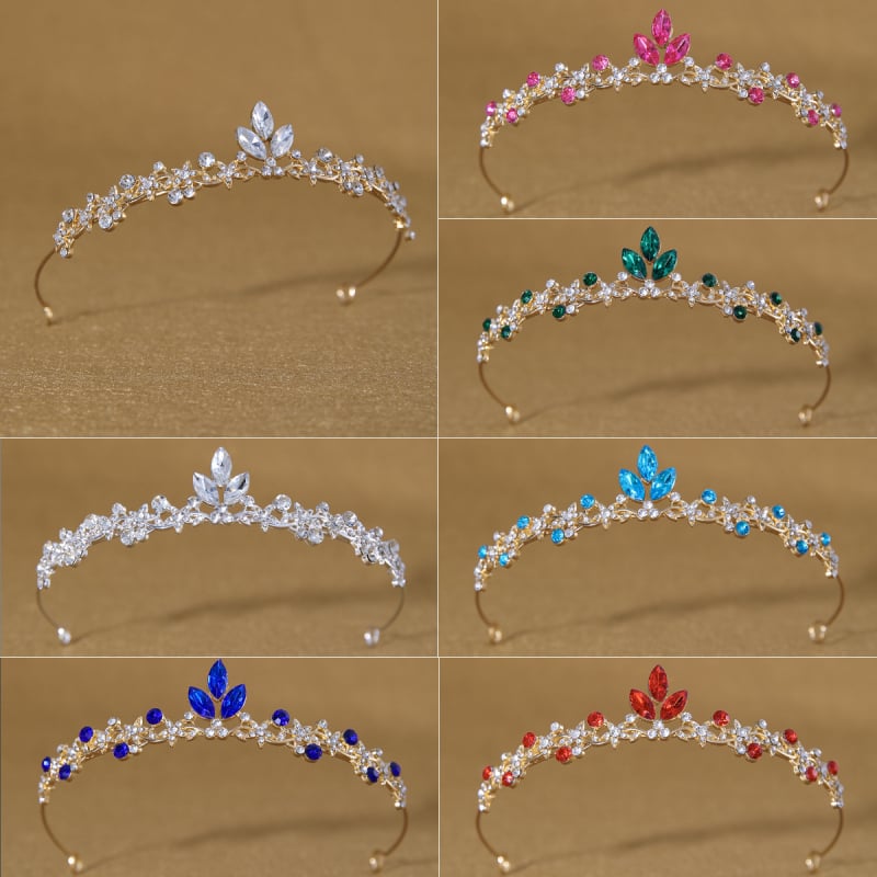 Vjenčana tiara – korona s lišćem baroknog stila, legura K9, vintage stil, elektroplatiranje, bijeli kristal