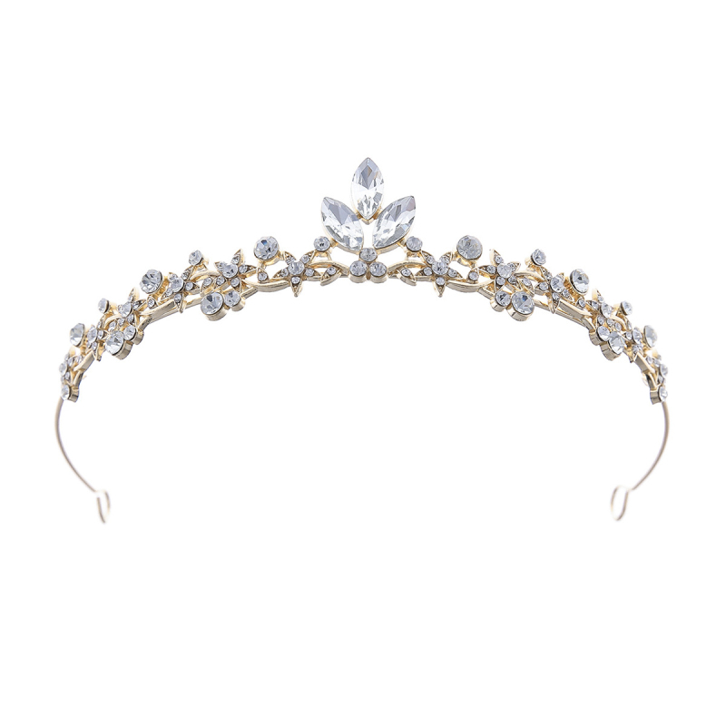Vjenčana tiara – korona s lišćem baroknog stila, legura K9, vintage stil, elektroplatiranje, bijeli kristal