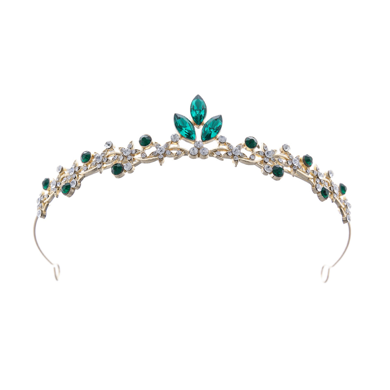 Vjenčana tiara – korona s lišćem baroknog stila, legura K9, vintage stil, elektroplatiranje, bijeli kristal