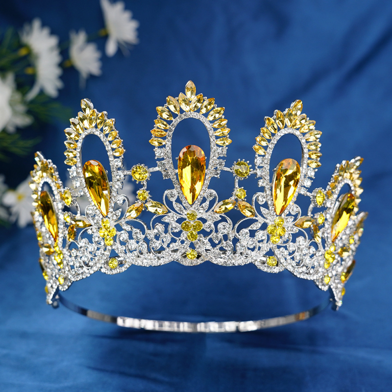 Diadem od legure s kristalima – ženski barokni vijenac, šuplja visoka kruna za vjenčanje (Materijal: Legura; Obrada: Set s kristalima; Stil: Ženski; Oblik: Kruna; Prilagodbe dostupne)