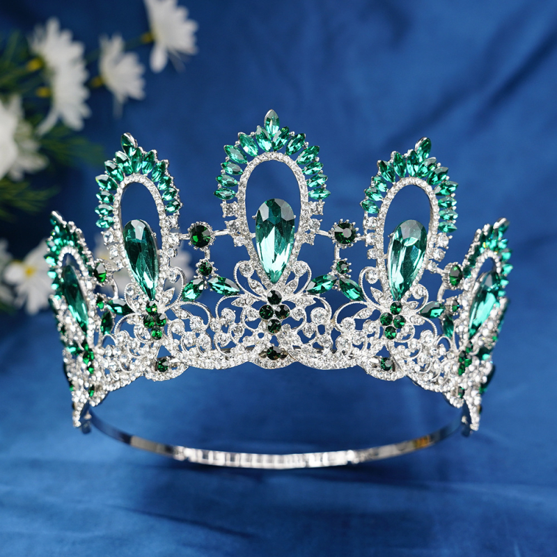 Diadem od legure s kristalima – ženski barokni vijenac, šuplja visoka kruna za vjenčanje (Materijal: Legura; Obrada: Set s kristalima; Stil: Ženski; Oblik: Kruna; Prilagodbe dostupne)