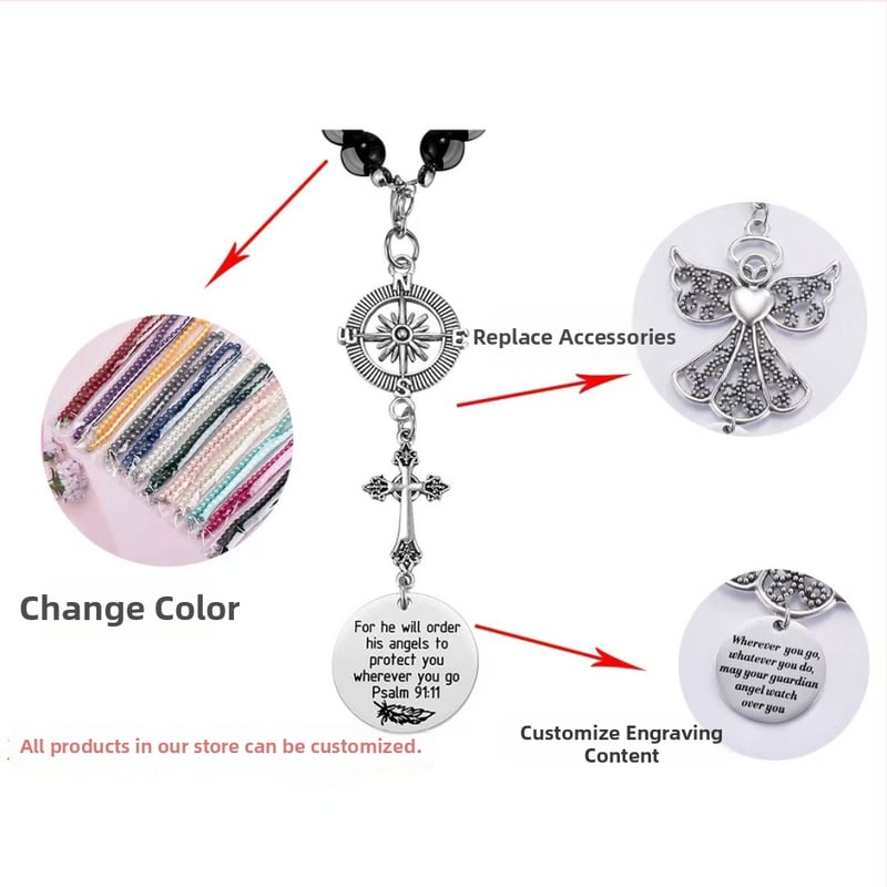 Ангелска украса за задното огледало на колата — сплав, електроплакиране, марка Dingsong, модел: кръст/корона/римски цифри, стил: персонален тренд