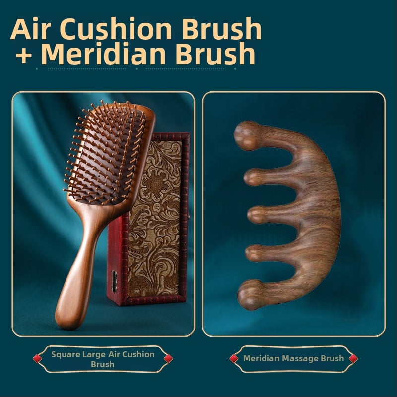 Гребен от сандалово дърво с въздушна подложка за масаж на меридианите, гравирано лого, подаръчна кутия