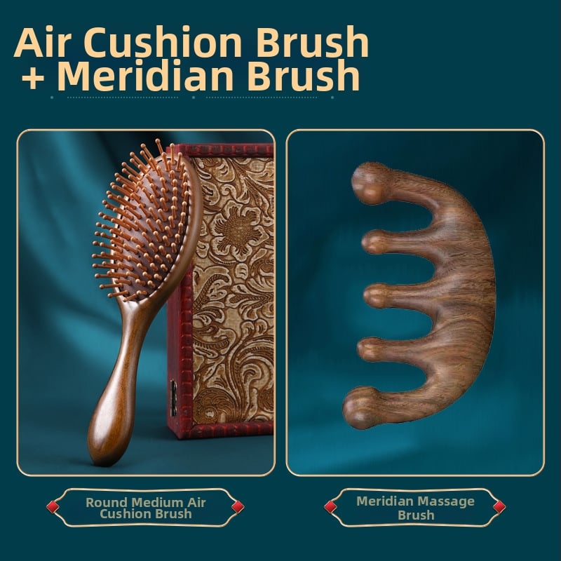 Гребен от сандалово дърво с въздушна подложка за масаж на меридианите, гравирано лого, подаръчна кутия