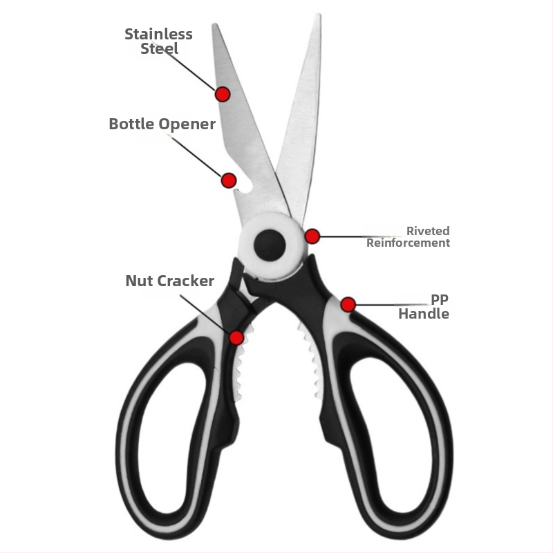 Sada troch kuchynských nožníc — nerezová oceľ, viacúčelová, prenosná do internátu a na vonkajšie použitie