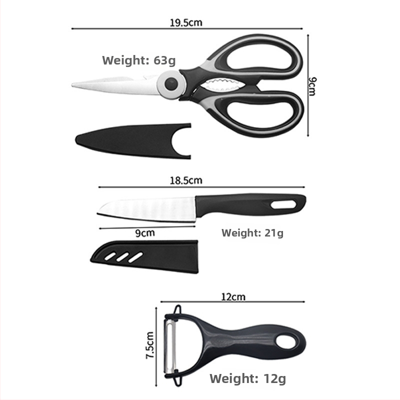 Sada troch kuchynských nožníc — nerezová oceľ, viacúčelová, prenosná do internátu a na vonkajšie použitie