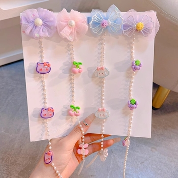 Dječji dodatak za kosu s cvjetnim motívom i biserima — crtani film motiv, materijal mješavina, sladak stil, mikro pave obrada, podrijetlo Jinhua, jesen 2024