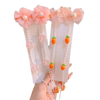 Dječji dodatak za kosu s cvjetnim motívom i biserima — crtani film motiv, materijal mješavina, sladak stil, mikro pave obrada, podrijetlo Jinhua, jesen 2024