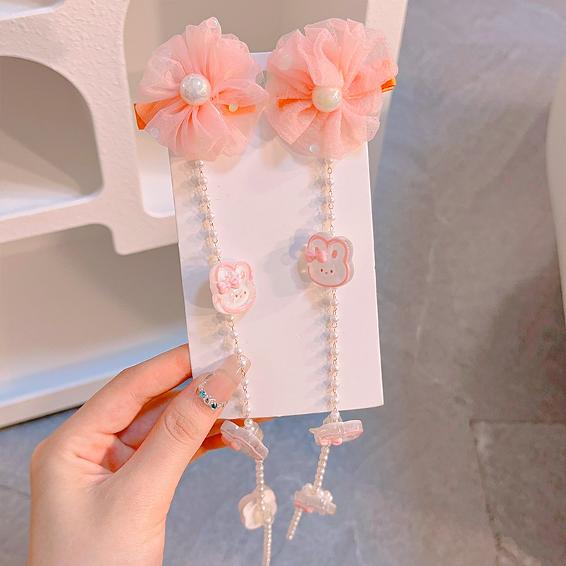 Dječji dodatak za kosu s cvjetnim motívom i biserima — crtani film motiv, materijal mješavina, sladak stil, mikro pave obrada, podrijetlo Jinhua, jesen 2024