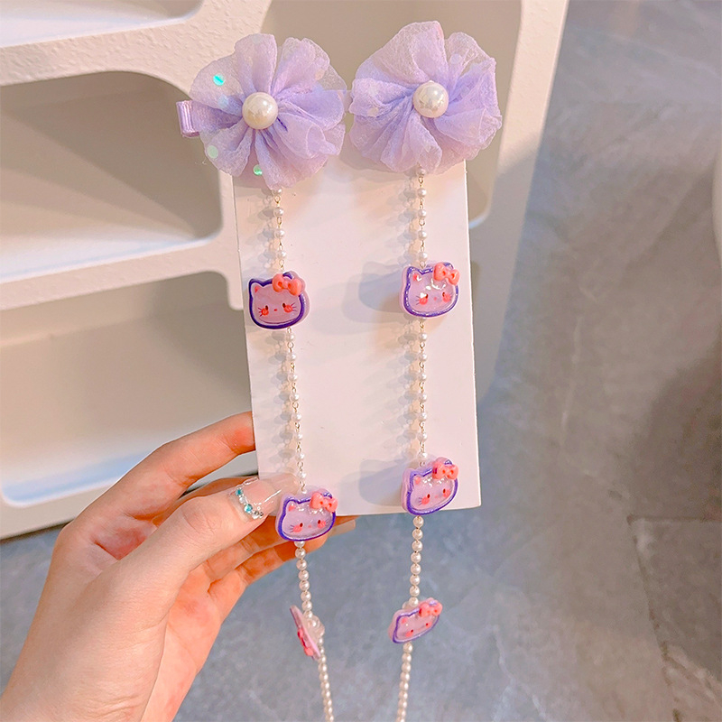 Dječji dodatak za kosu s cvjetnim motívom i biserima — crtani film motiv, materijal mješavina, sladak stil, mikro pave obrada, podrijetlo Jinhua, jesen 2024