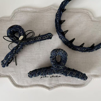 Klip za kosu za glavu s denim mašnom i lancem, ručna izrada, lagani luksuzni stil, za žene