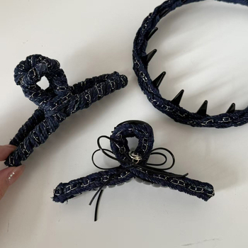 Klip za kosu za glavu s denim mašnom i lancem, ručna izrada, lagani luksuzni stil, za žene