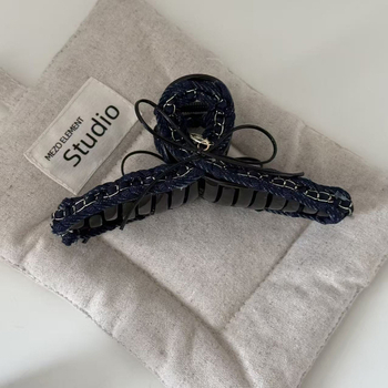 Klip za kosu za glavu s denim mašnom i lancem, ručna izrada, lagani luksuzni stil, za žene