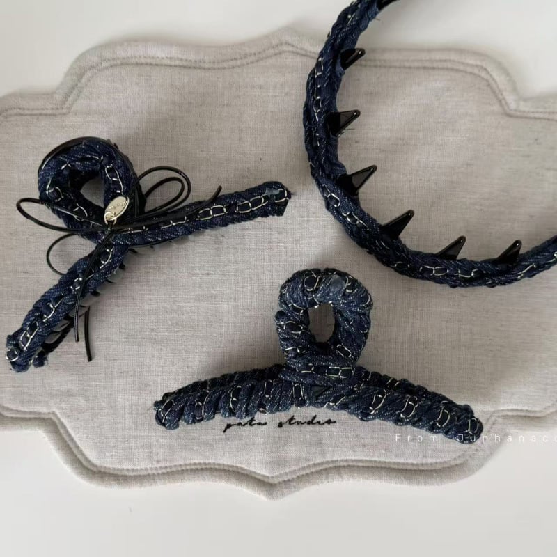 Klip za kosu za glavu s denim mašnom i lancem, ručna izrada, lagani luksuzni stil, za žene