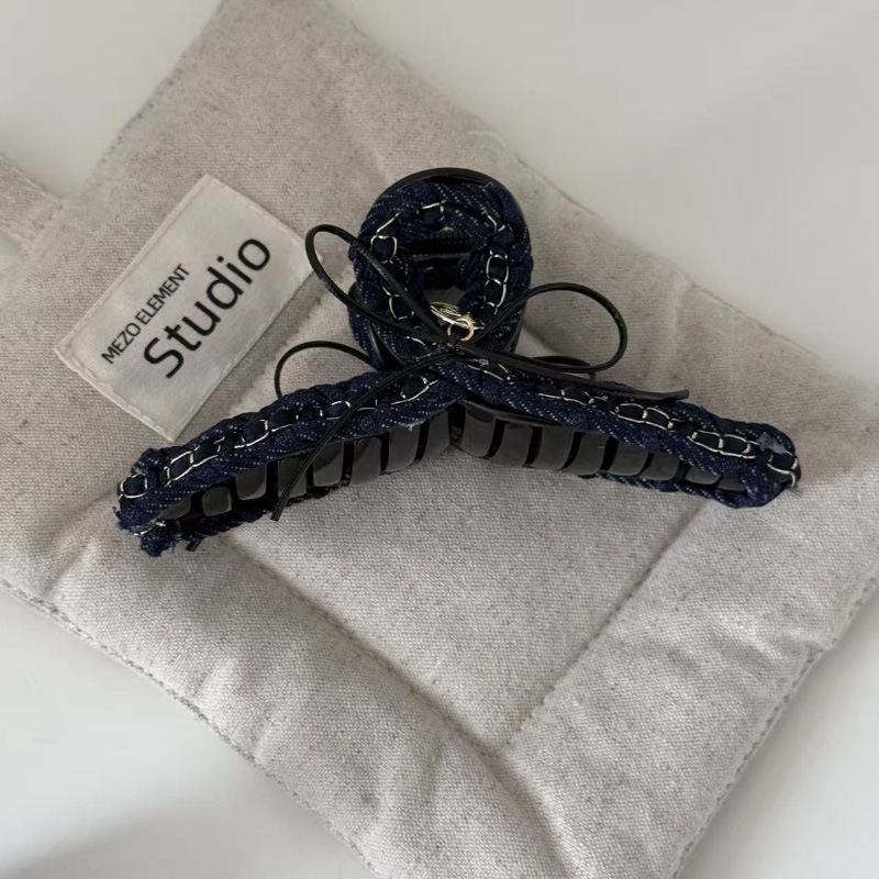 Klip za kosu za glavu s denim mašnom i lancem, ručna izrada, lagani luksuzni stil, za žene