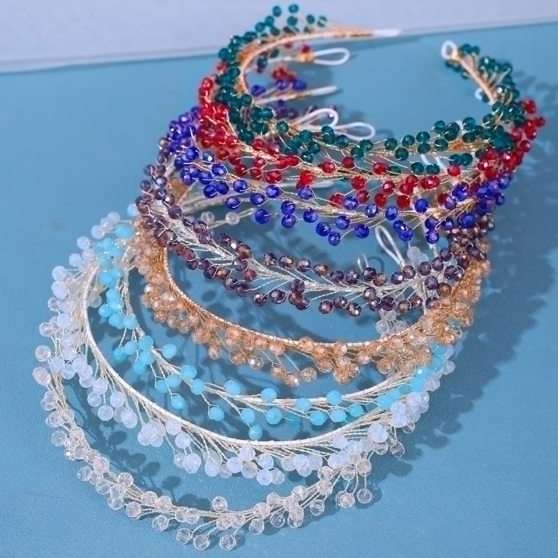 Kristallidega juukseband pehme kettiga, laineline stiil — pruudile juuksehääldus