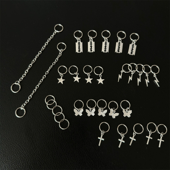 Accesoriu pentru păr din aliaj, stil hip-hop, Dirty Braid, pandantiv cu lanț încrucișat și fluture, placare electrolitică; ambalaj individual