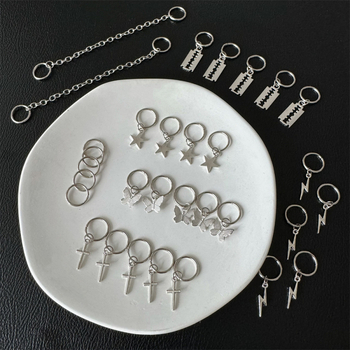 Accesoriu pentru păr din aliaj, stil hip-hop, Dirty Braid, pandantiv cu lanț încrucișat și fluture, placare electrolitică; ambalaj individual