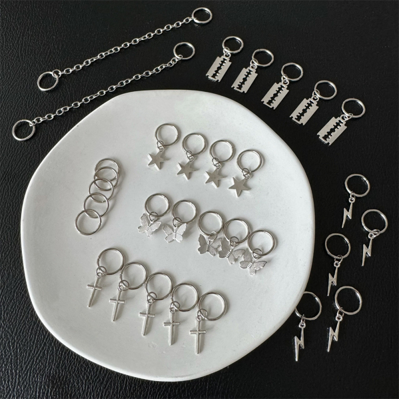 Accesoriu pentru păr din aliaj, stil hip-hop, Dirty Braid, pandantiv cu lanț încrucișat și fluture, placare electrolitică; ambalaj individual