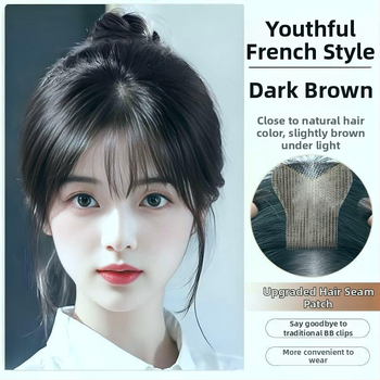 Fragment de perucă pentru frunte, fără margine, respirabil, țesut mecanic și manual, păr drept, model P618, poate fi vopsit și tratat cu perm