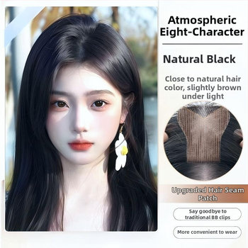 Fragment de perucă pentru frunte, fără margine, respirabil, țesut mecanic și manual, păr drept, model P618, poate fi vopsit și tratat cu perm