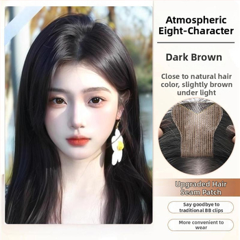 Fragment de perucă pentru frunte, fără margine, respirabil, țesut mecanic și manual, păr drept, model P618, poate fi vopsit și tratat cu perm