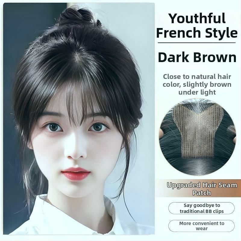 Fragment de perucă pentru frunte, fără margine, respirabil, țesut mecanic și manual, păr drept, model P618, poate fi vopsit și tratat cu perm