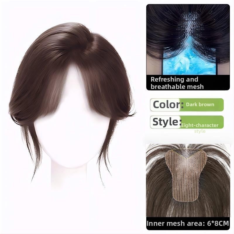 Fragment de perucă pentru frunte, fără margine, respirabil, țesut mecanic și manual, păr drept, model P618, poate fi vopsit și tratat cu perm