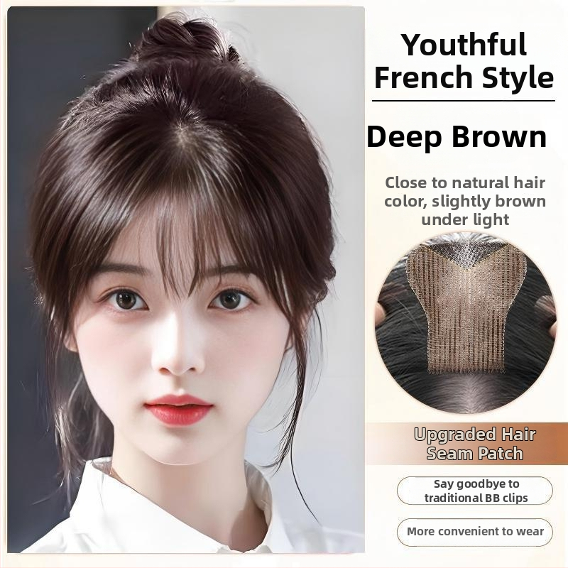 Fragment de perucă pentru frunte, fără margine, respirabil, țesut mecanic și manual, păr drept, model P618, poate fi vopsit și tratat cu perm