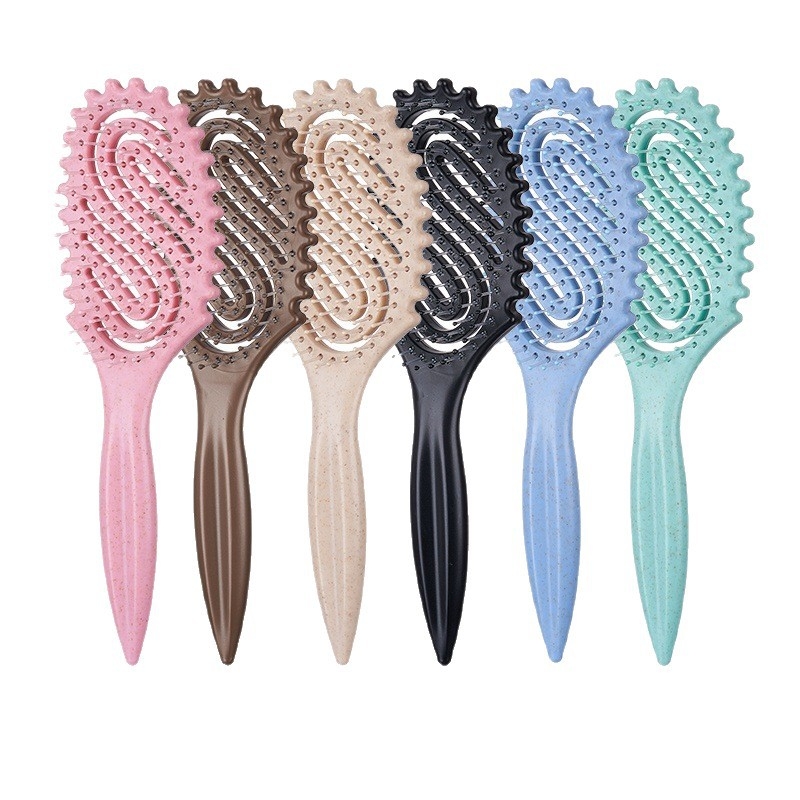 Стайлинг гребен с кух S-образен дизайн; материал: пшенична слама + найлон; функции: масаж, изглаждане, къдрене