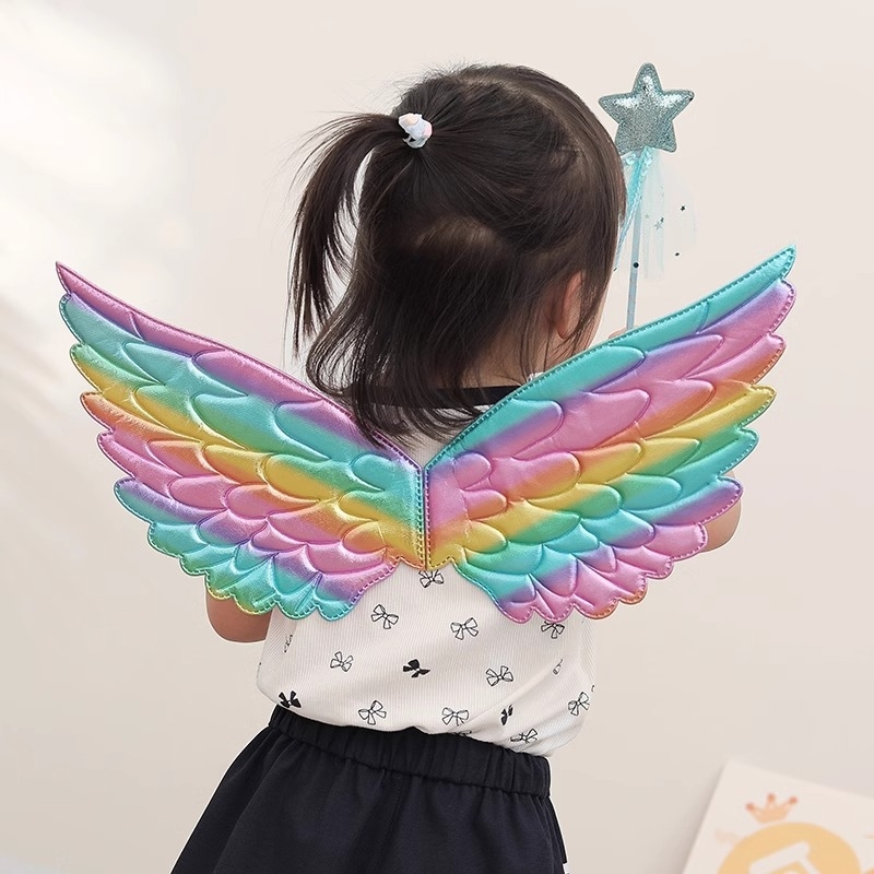 Ангелски криле за детски сценичен костюм, плат, принцес серия, за деца 6–10 г, ултразвукова обработка